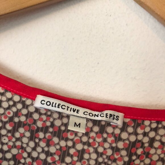 COLLECTIVE CONCEPTS Cream Beige Coral Black Polka Dot Striped Sheer Tank Medium - Picture 4 of 12